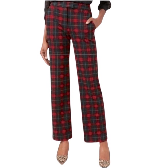 NEW J. McLaughlin Plaid Broderick Pants Red Black & Green Holiday Slacks Size 8 - Picture 1 of 8